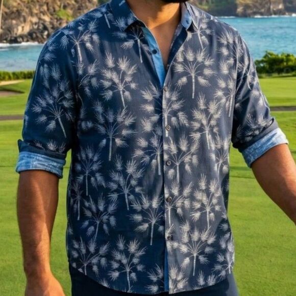 Tommy Bahama Other - Tommy Bahama Shirt Men XL IslandZone Palm Blanc Longsleeve Moisture Wicking Golf
